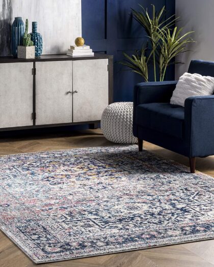 blue persian synthetic area rug