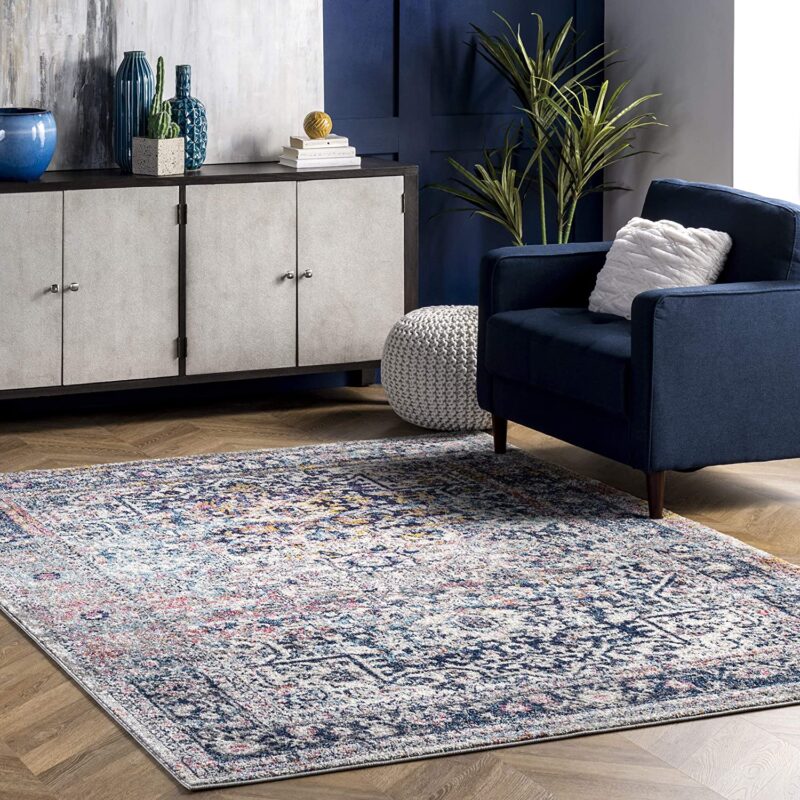 blue persian synthetic area rug