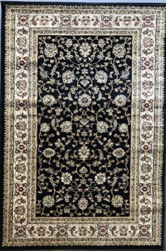 Traditional Persian Floral 330,000 Point Oriental Area Rug Black Burgundy Green & Beige Design 601 (4 Feet X 5 Feet 9 Inch)