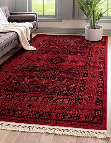 Unique Loom Tekke Collection Over-Dyed Saturated Traditional Torkaman Area Rug, 7 ft x 10 ft, Red/Black