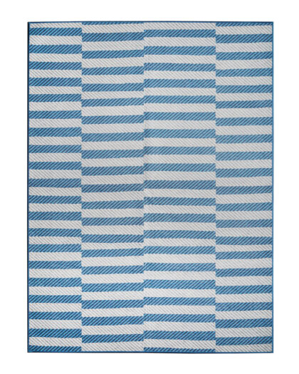 Tratti Offset Stripe Blue Washable Rug